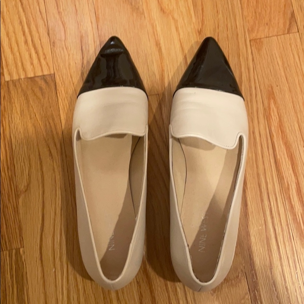 White and cream pointed toe flats